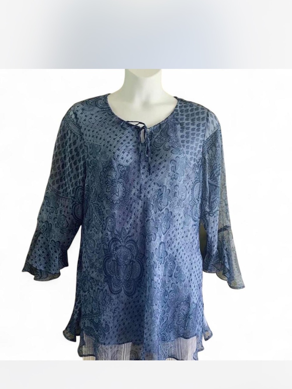 Silk Women's Blue Paisley Tie-Neck Tunic by New York City Design Co 2X